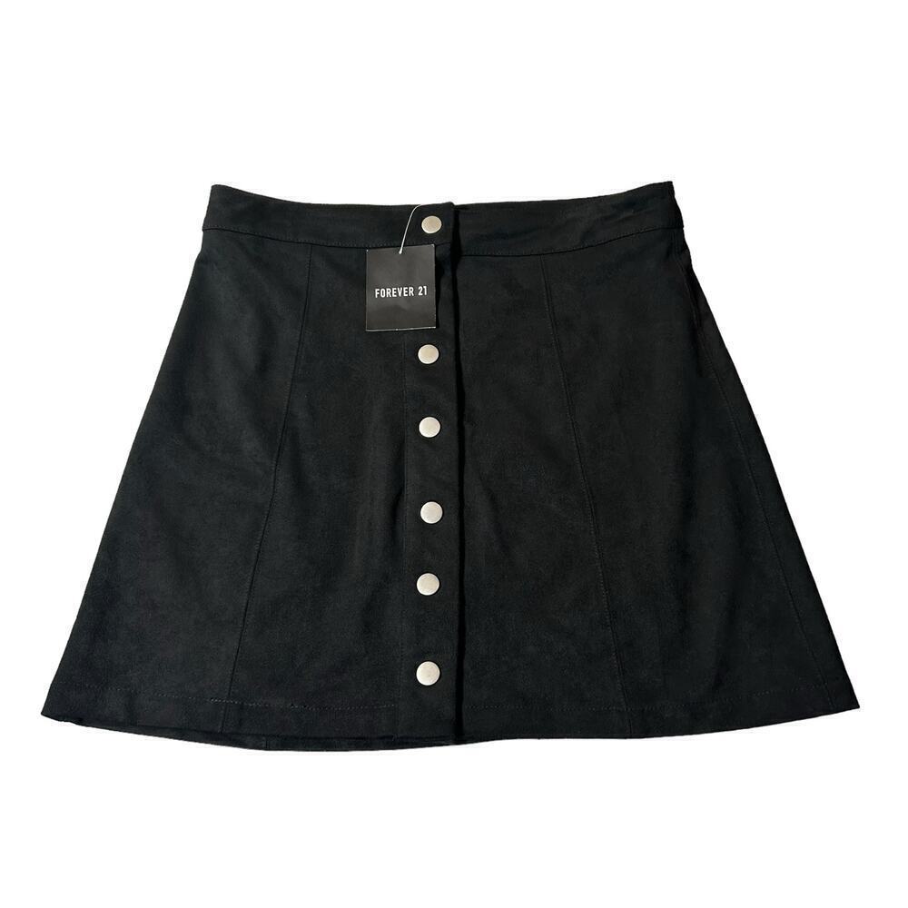 Forever 21 Skirt Womens Small Black High Waisted Snap Down A Line Mini Skirt NEW